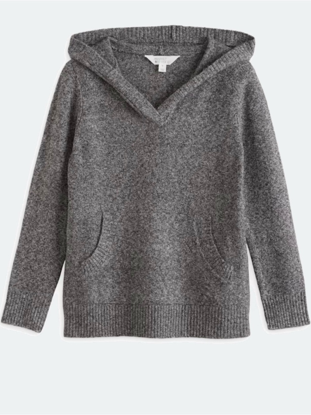 Market & Spruce Gray Hooded V-Neck Sweater